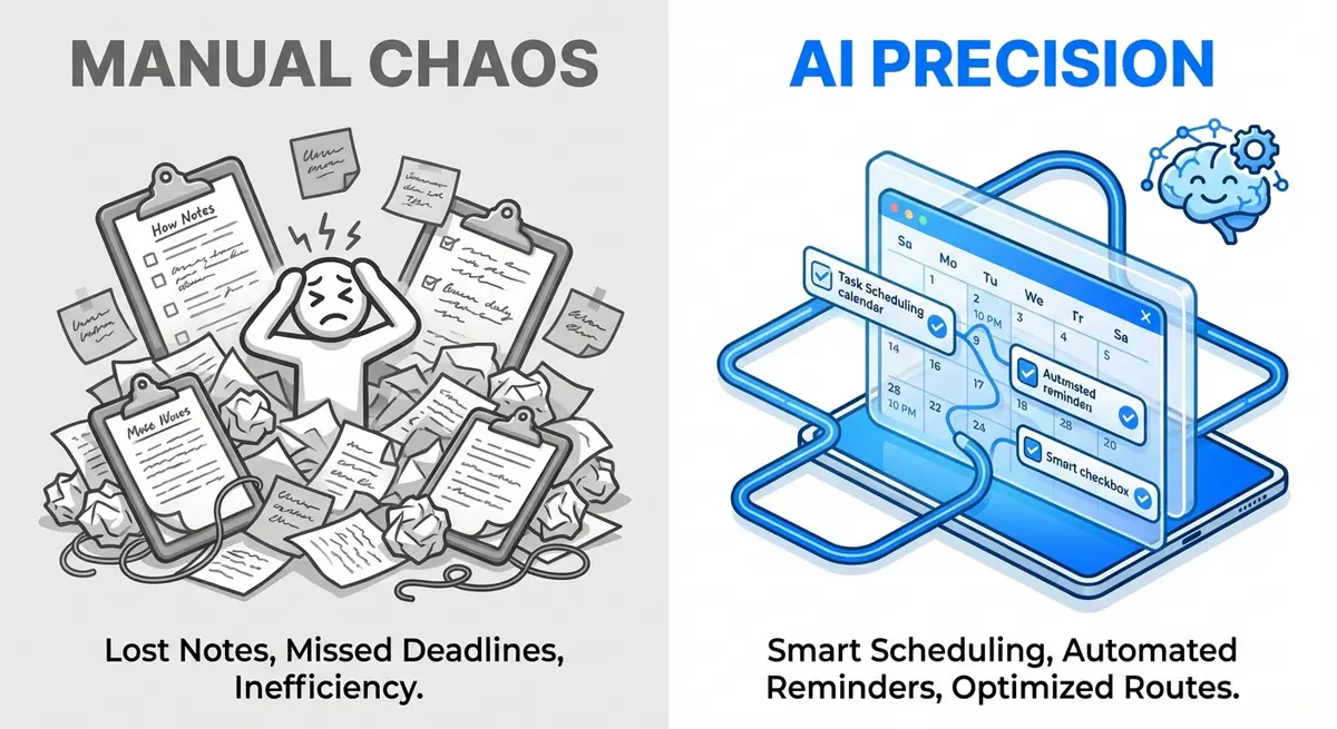 Comparison of manual scheduling versus AI cleaning business software automation
