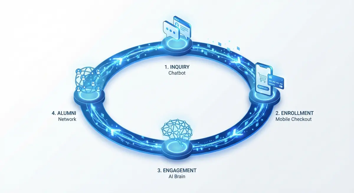 Diagram showing the integrated agency for continuing education provider student lifecycle stages