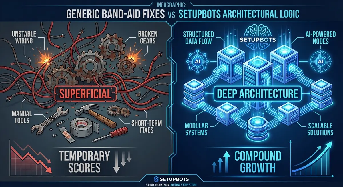 infographic showing generic agency for website performance optimization core web vitals versus architectural solution