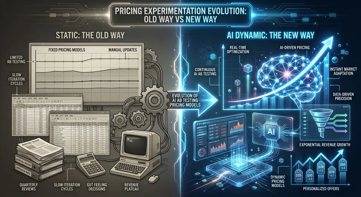 Infographic comparing traditional static A/B testing costs versus AI-powered dynamic pricing models