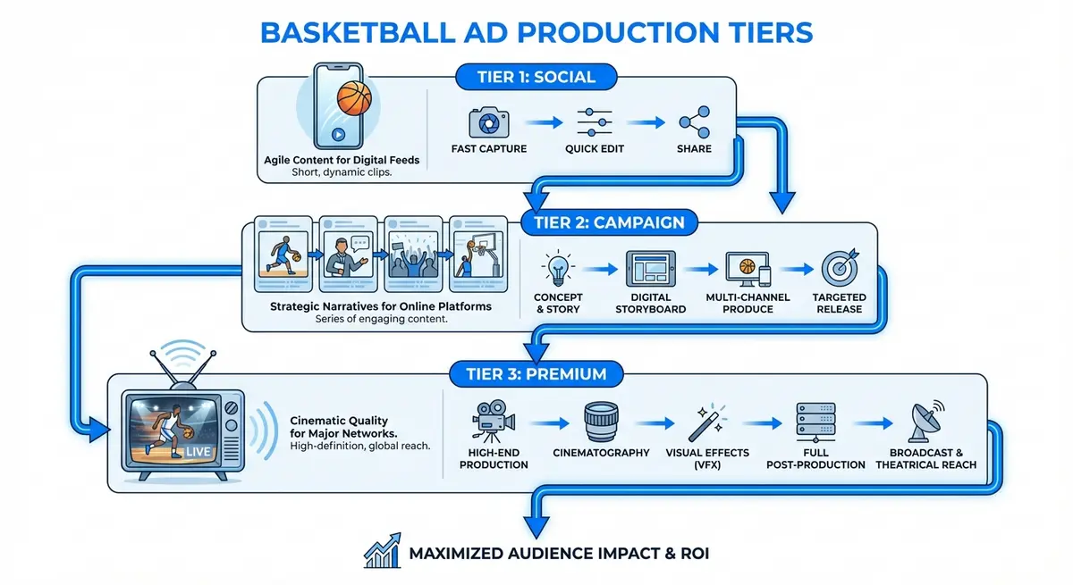 Infographic showing pricing tiers for ai ad generation for basketball brands