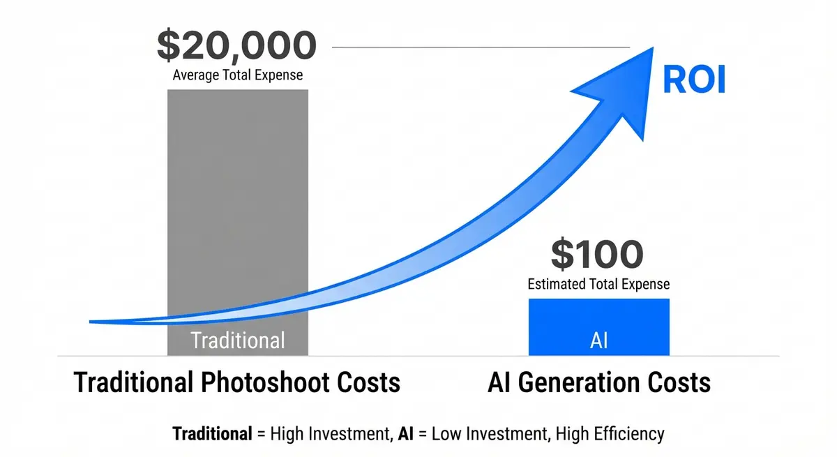 Infographic showing the dramatic drop in ai ad generation for activewear brands cost