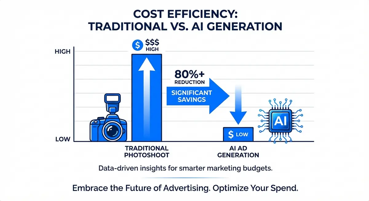 Infographic comparing traditional photoshoot costs vs ai ad generation for makeup brands cost