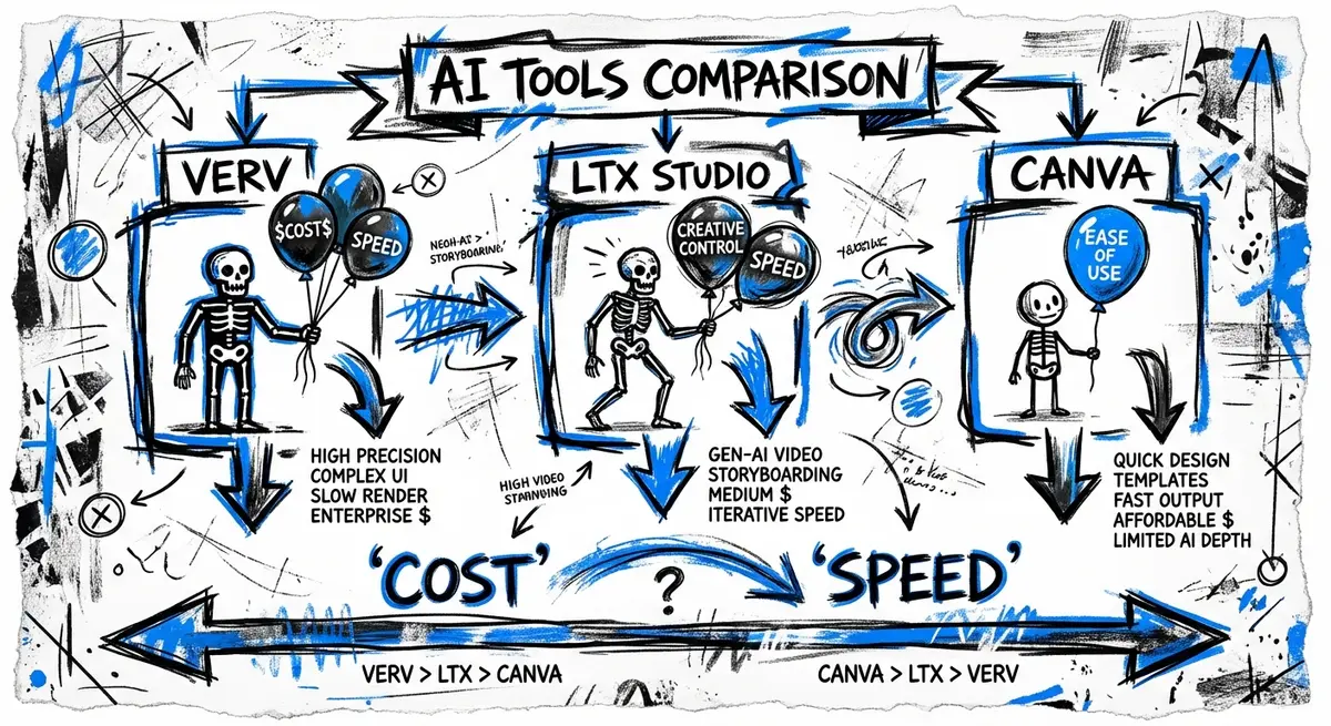AI ad generation for party supplies cost comparison infographic VERV LTX Canva