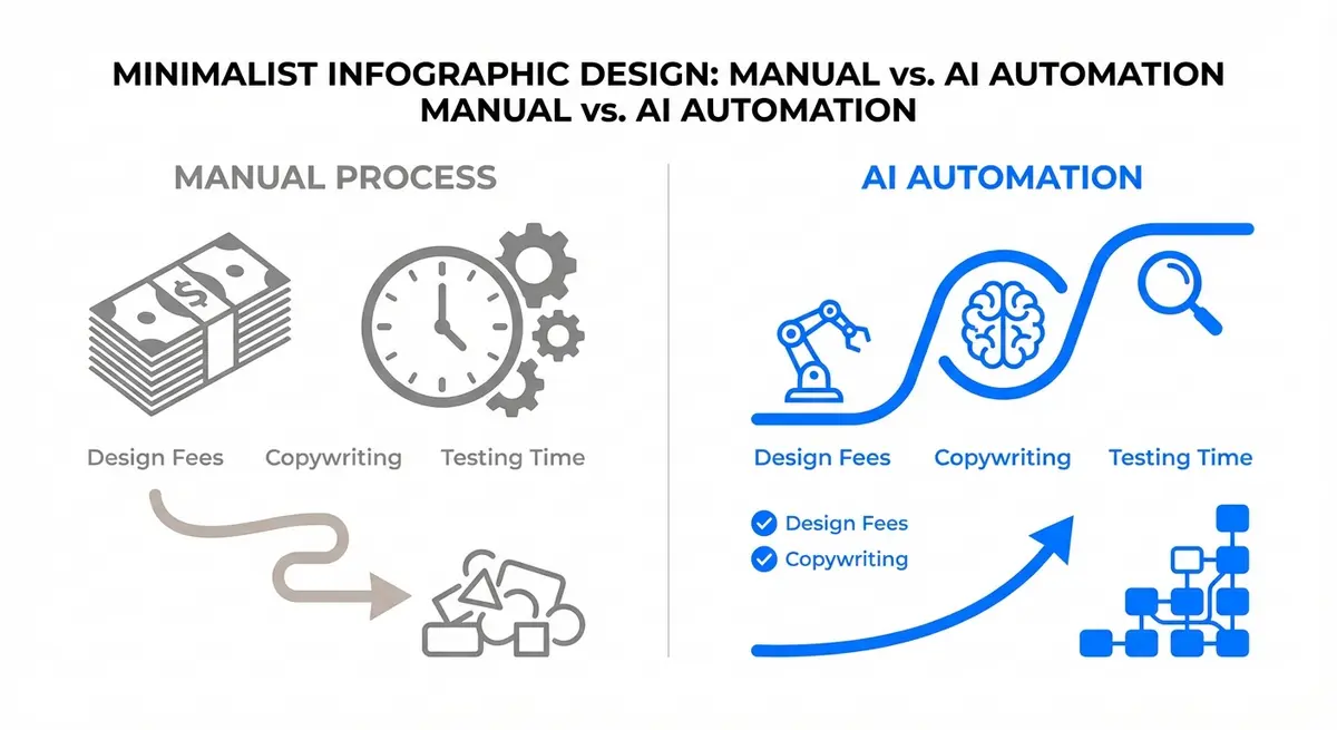 Comparison of manual ad creation costs versus AI ad generation for Shopify stores pricing efficiency