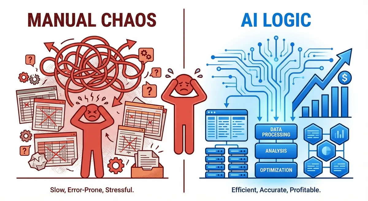 Comparison of manual ad management versus AI ad generation for Walmart sellers pricing