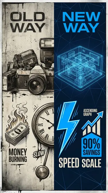 Infographic comparing traditional photoshoots versus ai ad generation for streetwear brands cost savings