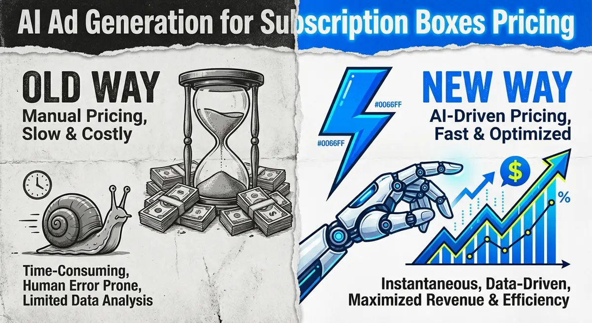 Comparison of manual vs AI ad generation for subscription boxes pricing efficiency