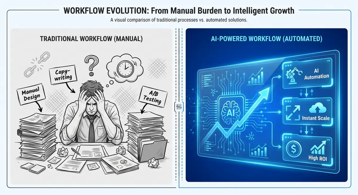 Comparison of manual ad creation versus AI ad generation for yoga brands cost efficiency