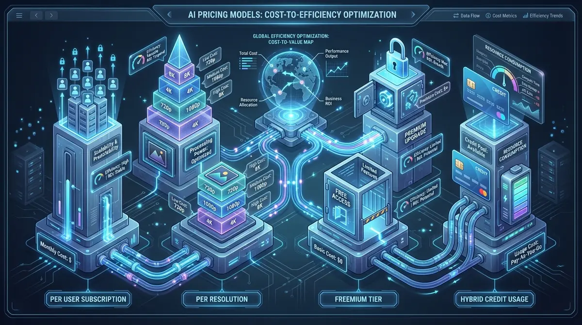 Infographic breaking down ai agent scheduling cost models including per-seat and per-resolution pricing