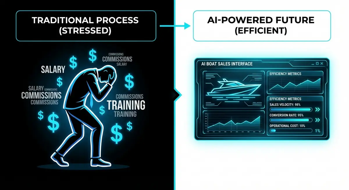 Comparison of manual sales costs versus AI boat dealer agent cost efficiency