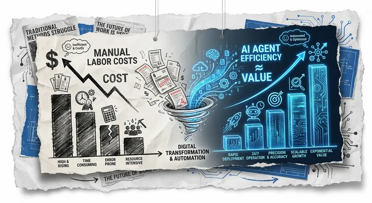 Comparison infographic of Manual Labor Costs vs AI Bookkeeping Agent Pricing efficiency