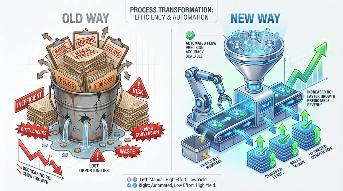Comparison of traditional manual recruitment vs AI bootcamp funnel cost optimization
