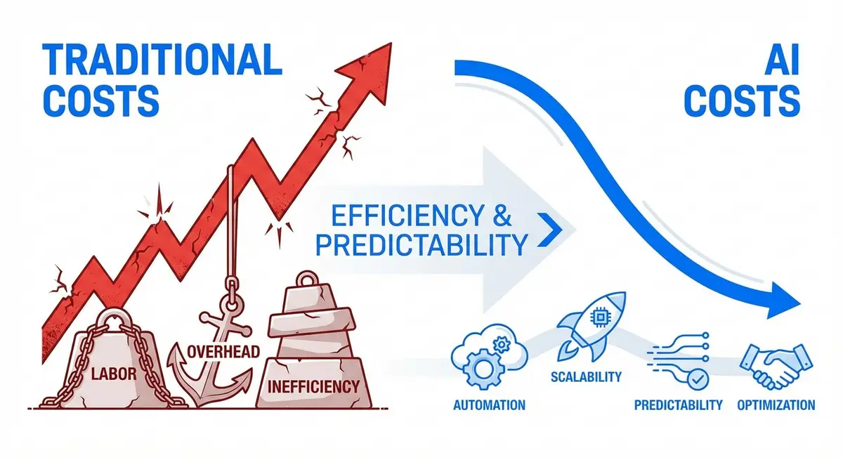 Infographic comparing traditional vs AI call center cost models