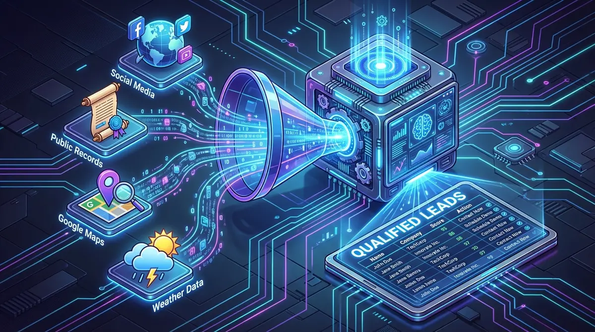 ai cold email outreach for roofing companies lead scraping process infographic