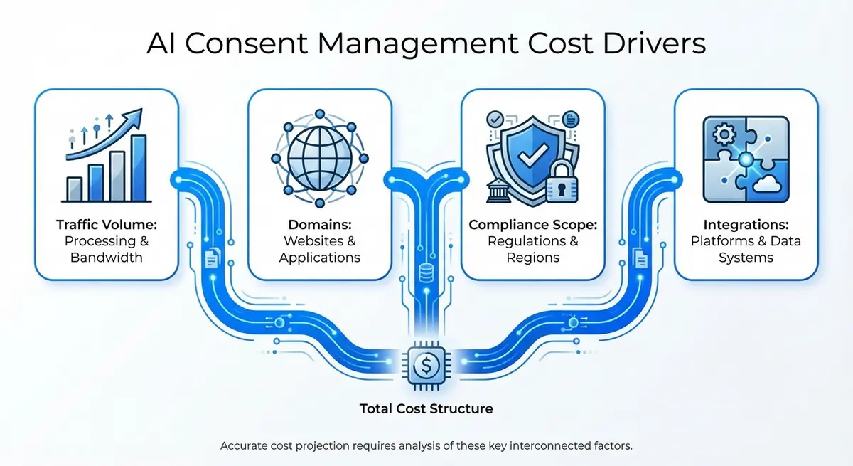 Infographic detailing the key factors that increase AI consent management cost for enterprises