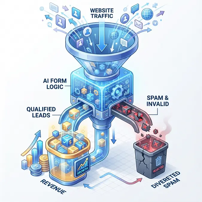 Infographic showing how AI contact forms filter leads and improve ROI vs traditional forms