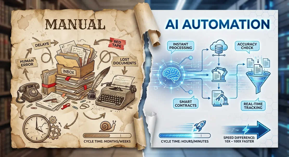 Infographic comparing manual legal fees vs ai contract management cost efficiency