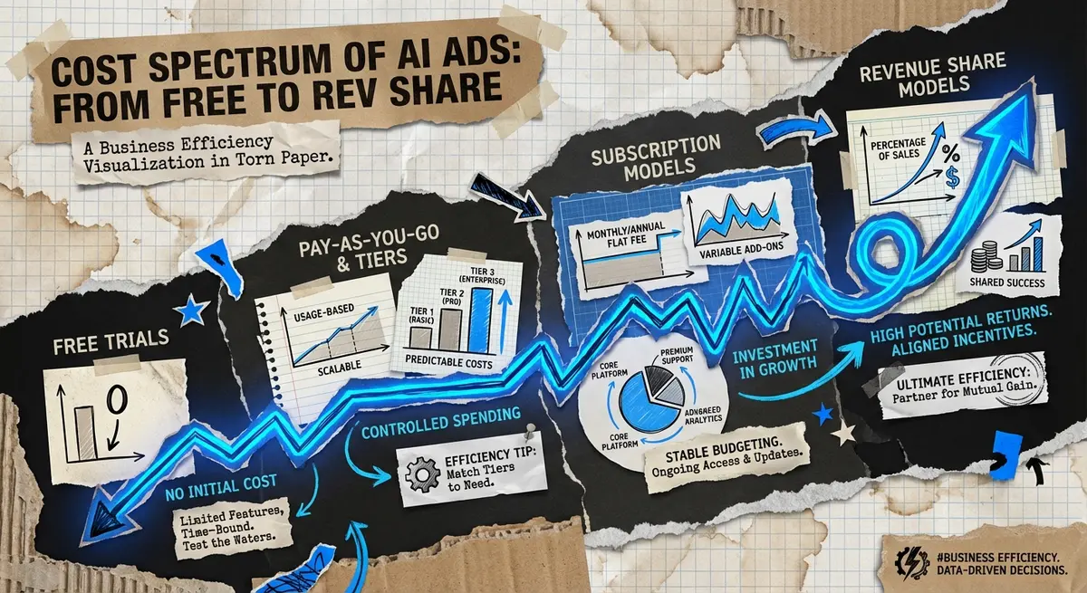 Infographic showing the spectrum of AI conversion ads cost and ROI potential