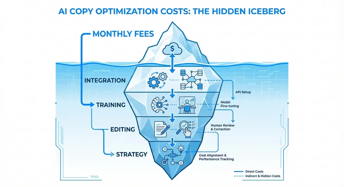 Infographic showing hidden costs in ai copy optimization pricing beyond subscriptions