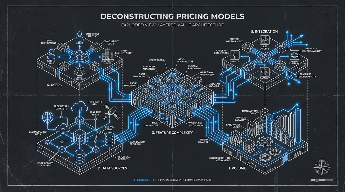 Infographic breaking down ai customer feedback analysis pricing factors like volume and complexity