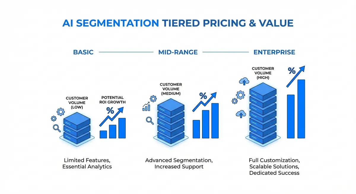 Infographic comparing ai customer segmentation pricing tiers and features