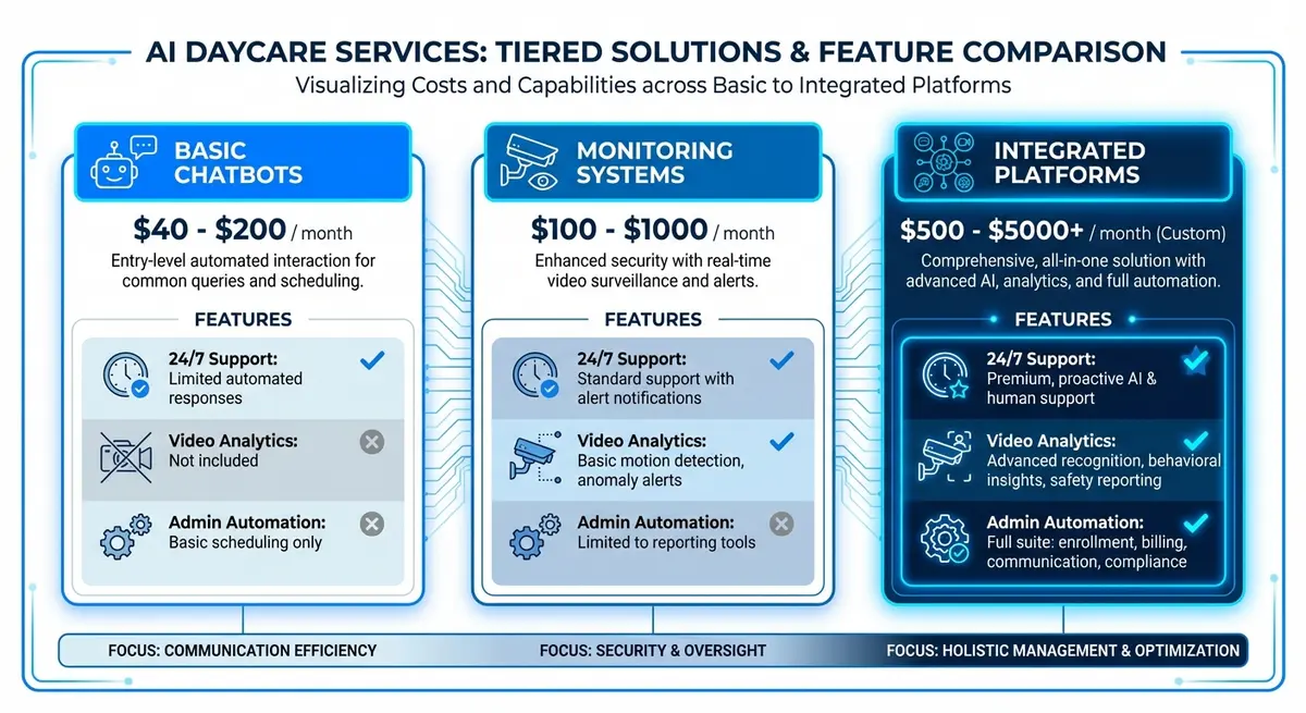 Comparison chart of ai daycare agent pricing tiers and features