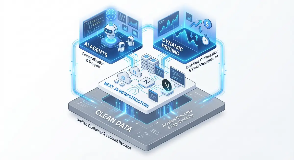 Infographic showing the components of ai ecommerce platform cost including data, infrastructure, and agents