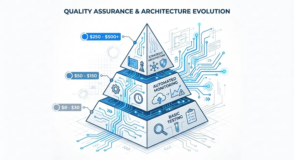 Infographic showing the spectrum of AI email deliverability pricing from basic testing to full architecture