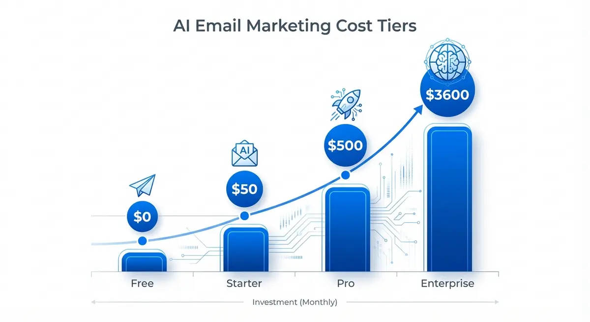 infographic showing ai email marketing cost across different plan tiers