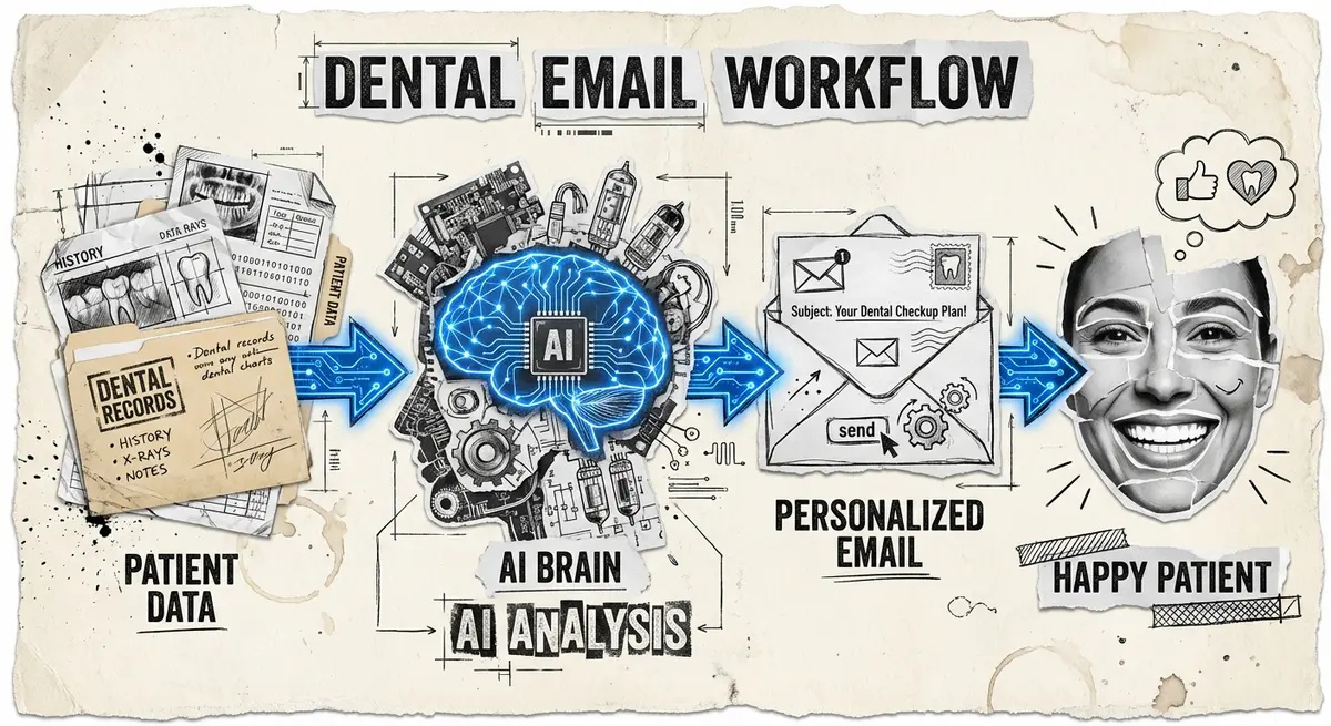 Infographic showing the AI email outreach for dental practices workflow