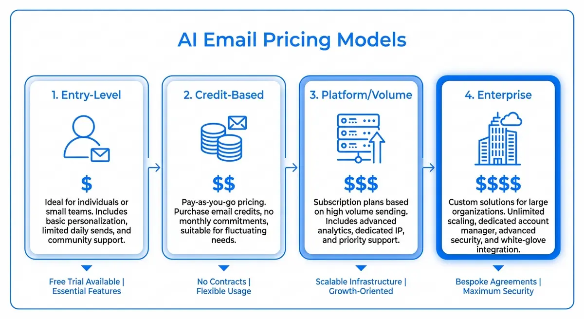 Infographic showing four tiers of ai email personalization pricing models