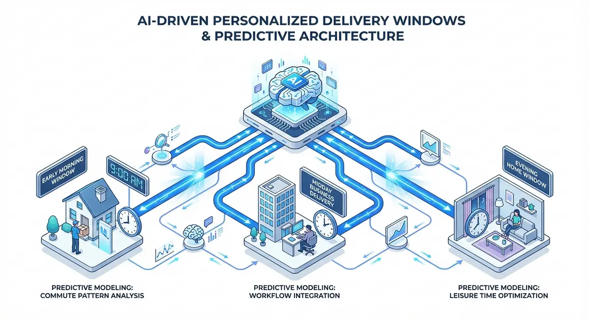 Infographic showing AI email send time optimization logic and individual user targeting