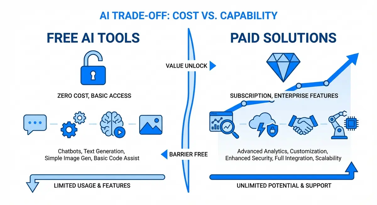 Infographic comparing ai email subject line generator cost between free tools and paid solutions