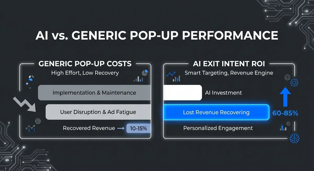 Comparison chart of ai exit intent form pricing versus generic tool ROI