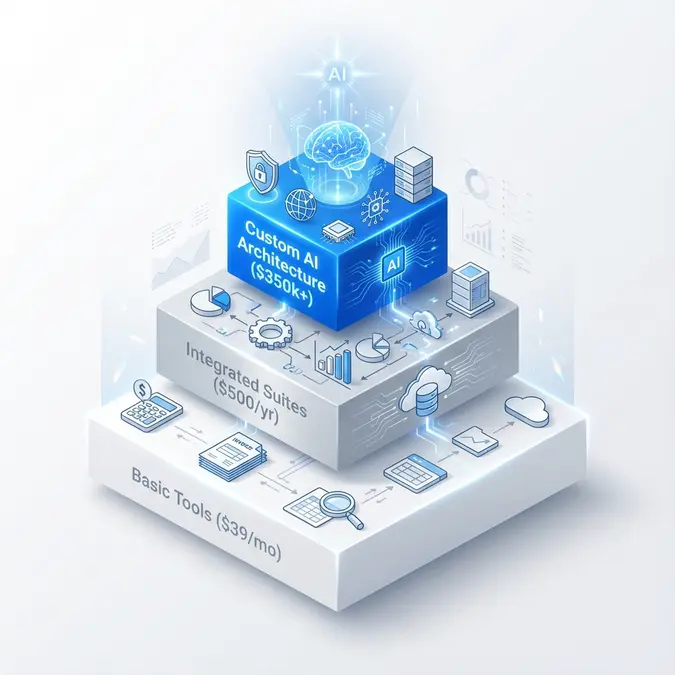 Infographic showing the pricing tiers of AI featured snippets for accountants cost