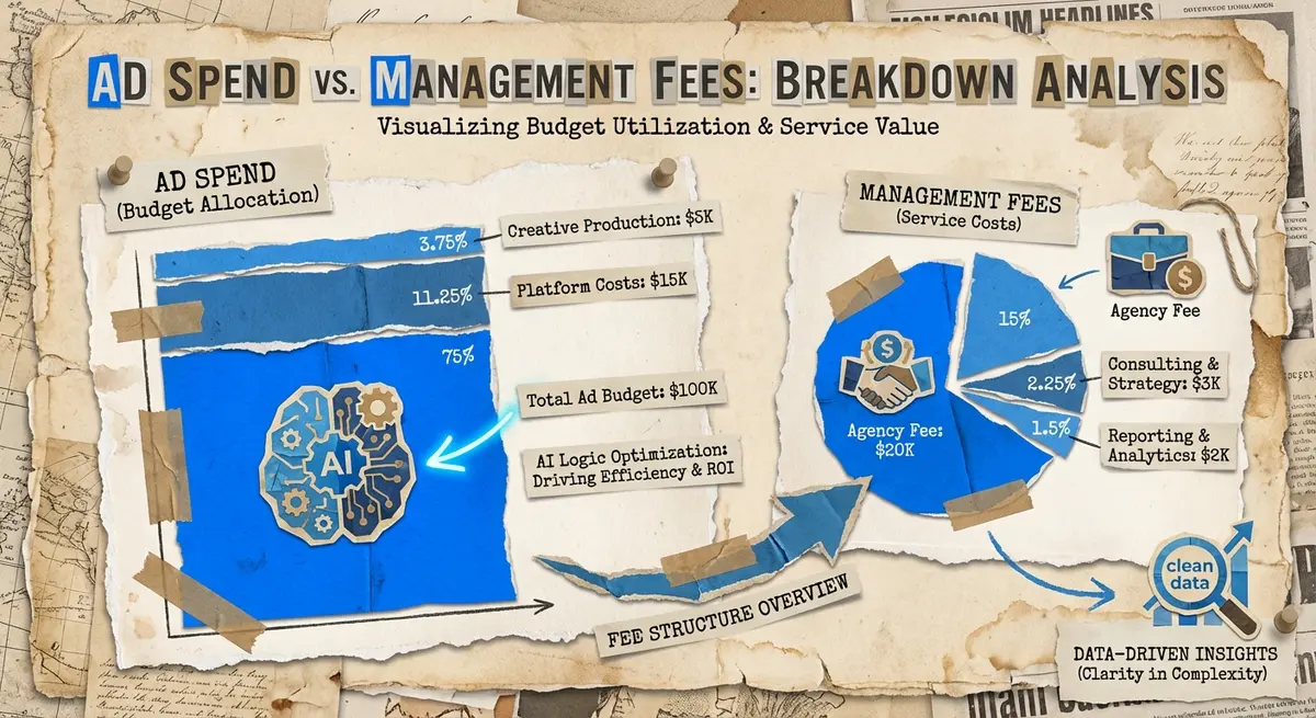 Infographic showing factors influencing AI Google Ads management cost