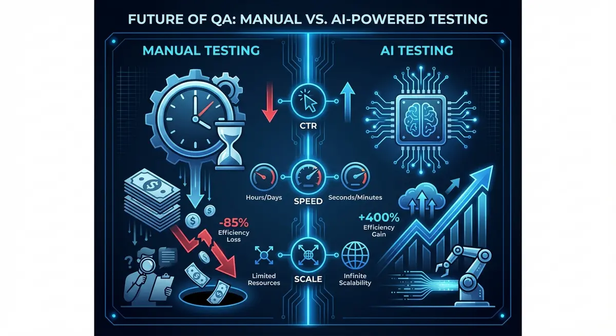 Infographic comparing manual headline testing costs versus AI headline testing efficiency and ROI