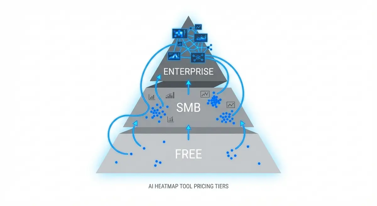 Infographic comparing AI heatmap tracking pricing tiers from free to enterprise