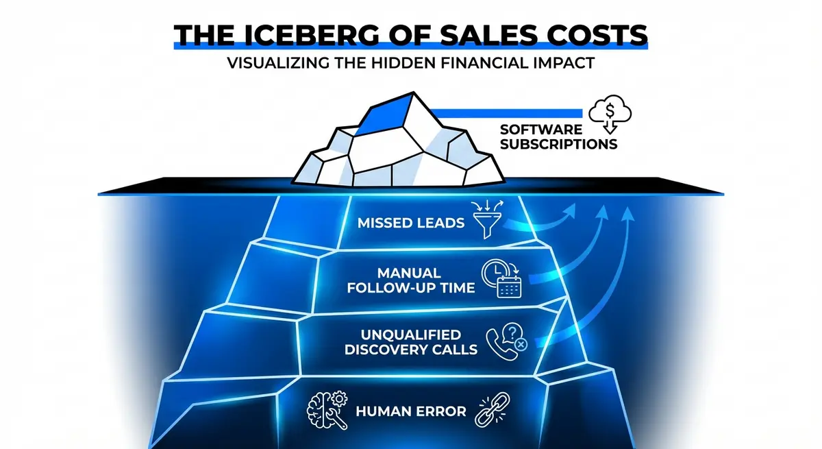 Infographic showing hidden costs in AI High Ticket Funnel Pricing versus manual methods