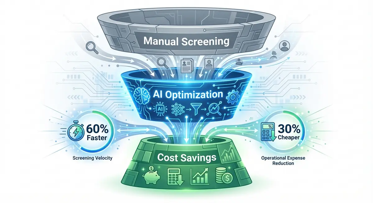 Infographic showing the impact of AI hiring assistant optimization for recruiting cost reduction