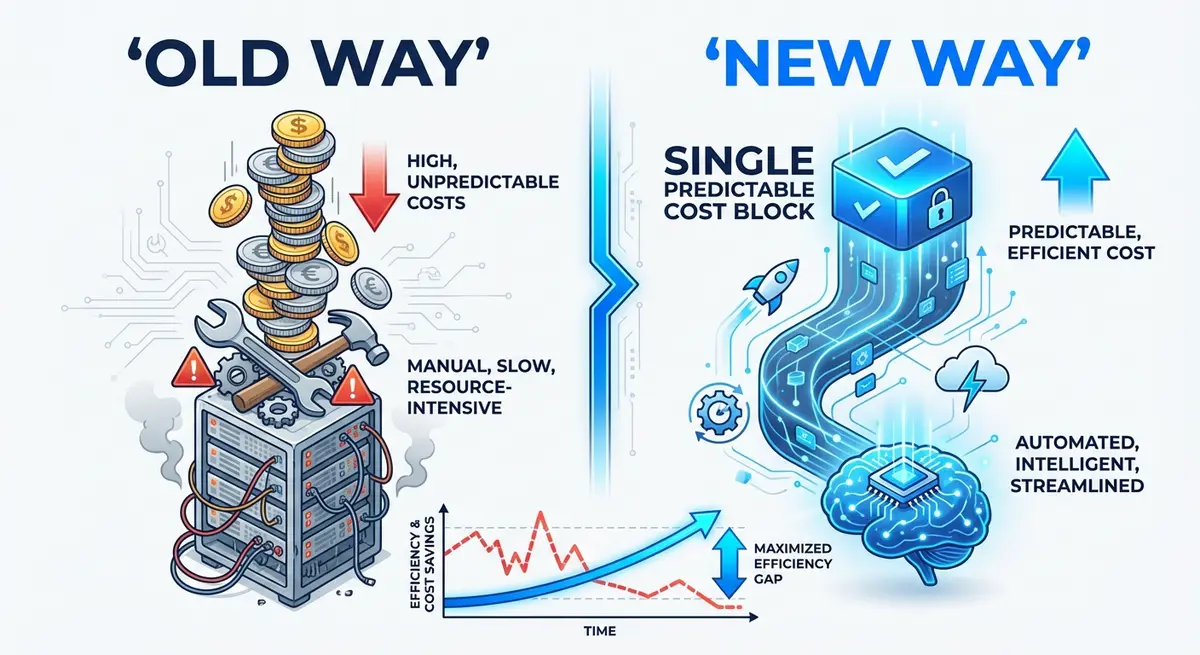 Infographic comparing traditional image optimization costs versus AI image generation efficiency