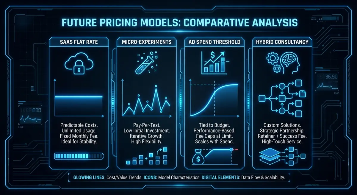 Comparison of AI incrementality testing pricing models infographic