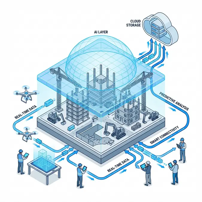 Diagram showing how an ai layer for construction company integrates data sources