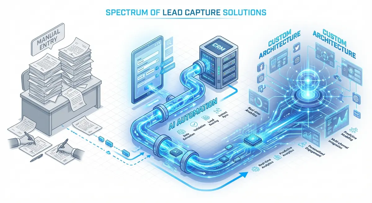 Infographic showing the evolution from manual forms to custom AI lead capture architecture