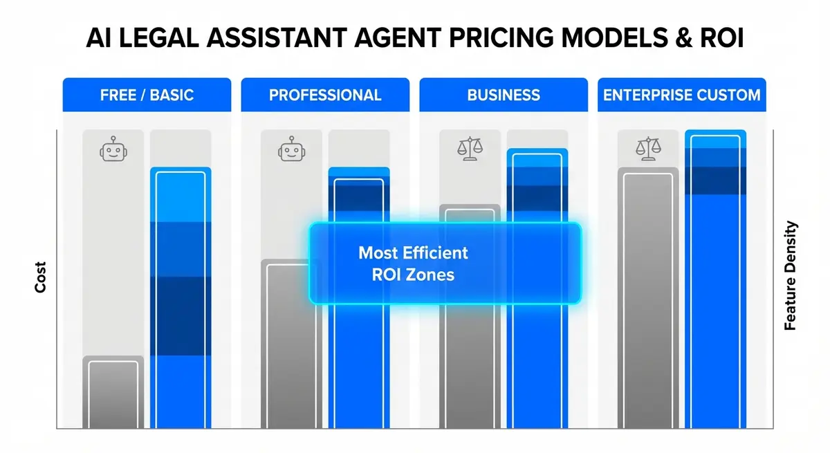 Comparison chart of ai legal assistant agent pricing models and features