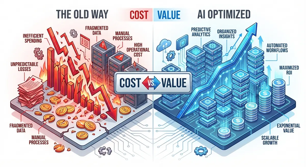 Infographic comparing volatile manual local service ads cost versus stable AI local service ads pricing optimization