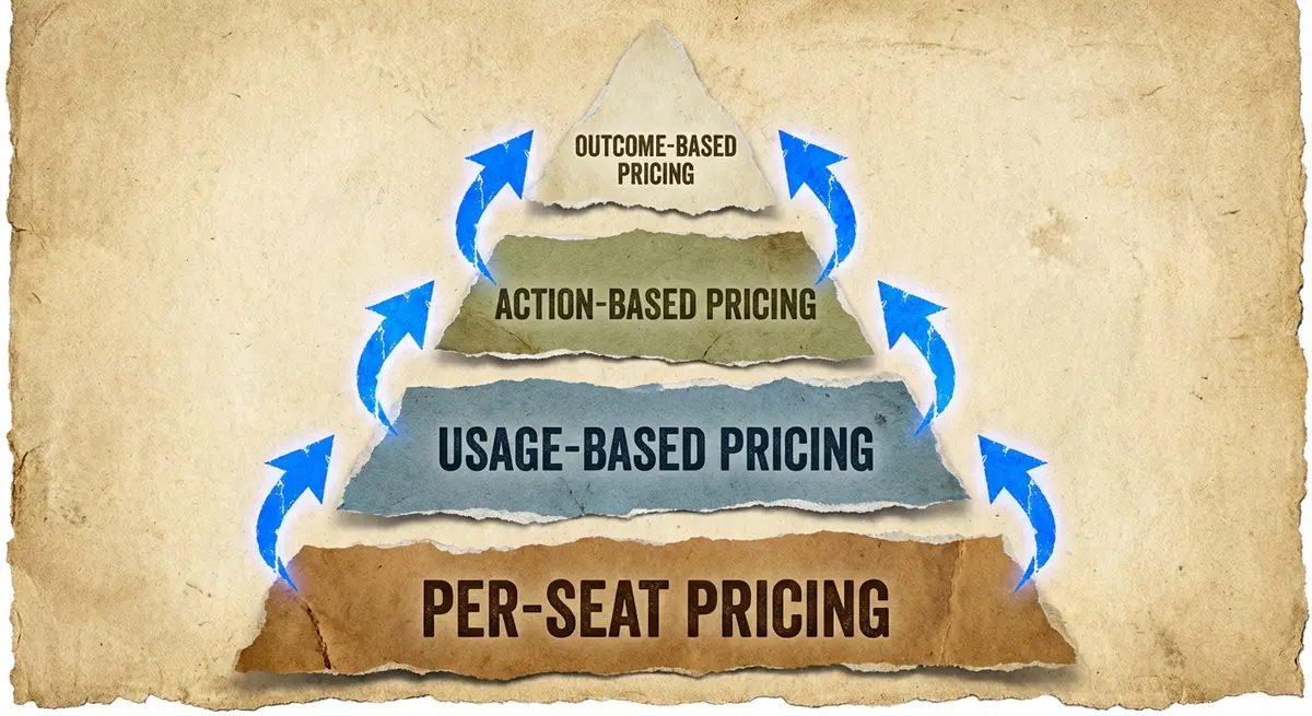 Infographic showing the hierarchy of AI marketing for B2B companies pricing models