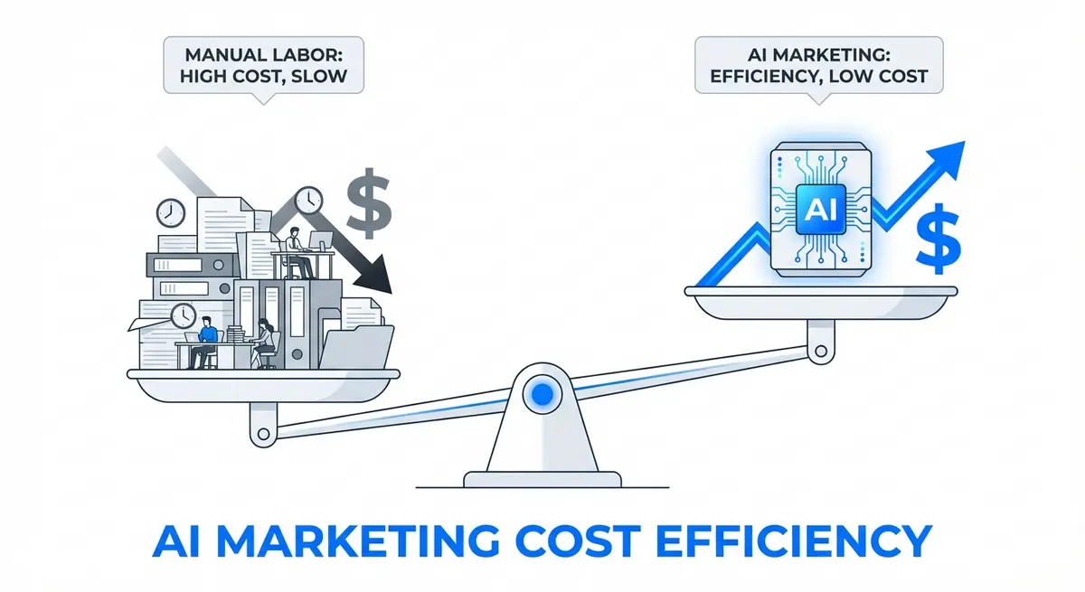 Infographic comparing manual catering marketing costs versus AI automation efficiency
