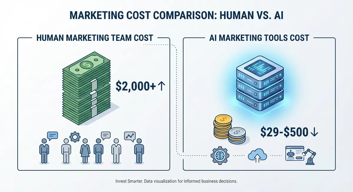 Infographic comparing human vs ai marketing for executive coaches cost